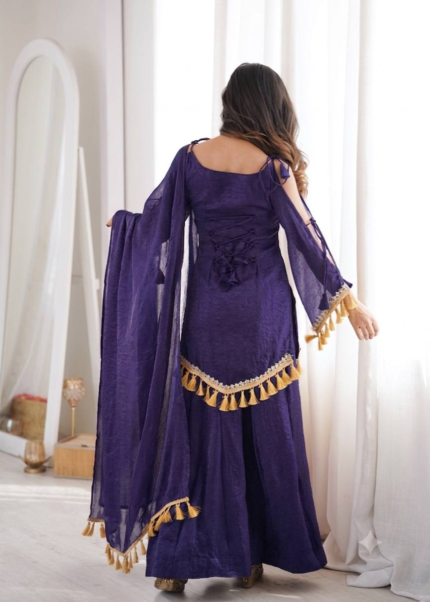 Zarisha Doremon Crush Mirror Lace Kurti Palazzo with Dupatta Set