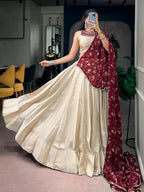 Monga Silk Premium Garba Lehenga Choli With Real Mirror Work Blouse & Mirror Lace Dupatta