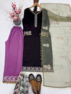 Samyra Heavy Roman Silk Embroidered Sequins Gown with Bottom & Organza Dupatta Set