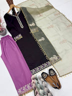 Samyra Heavy Roman Silk Embroidered Sequins Gown with Bottom & Organza Dupatta Set