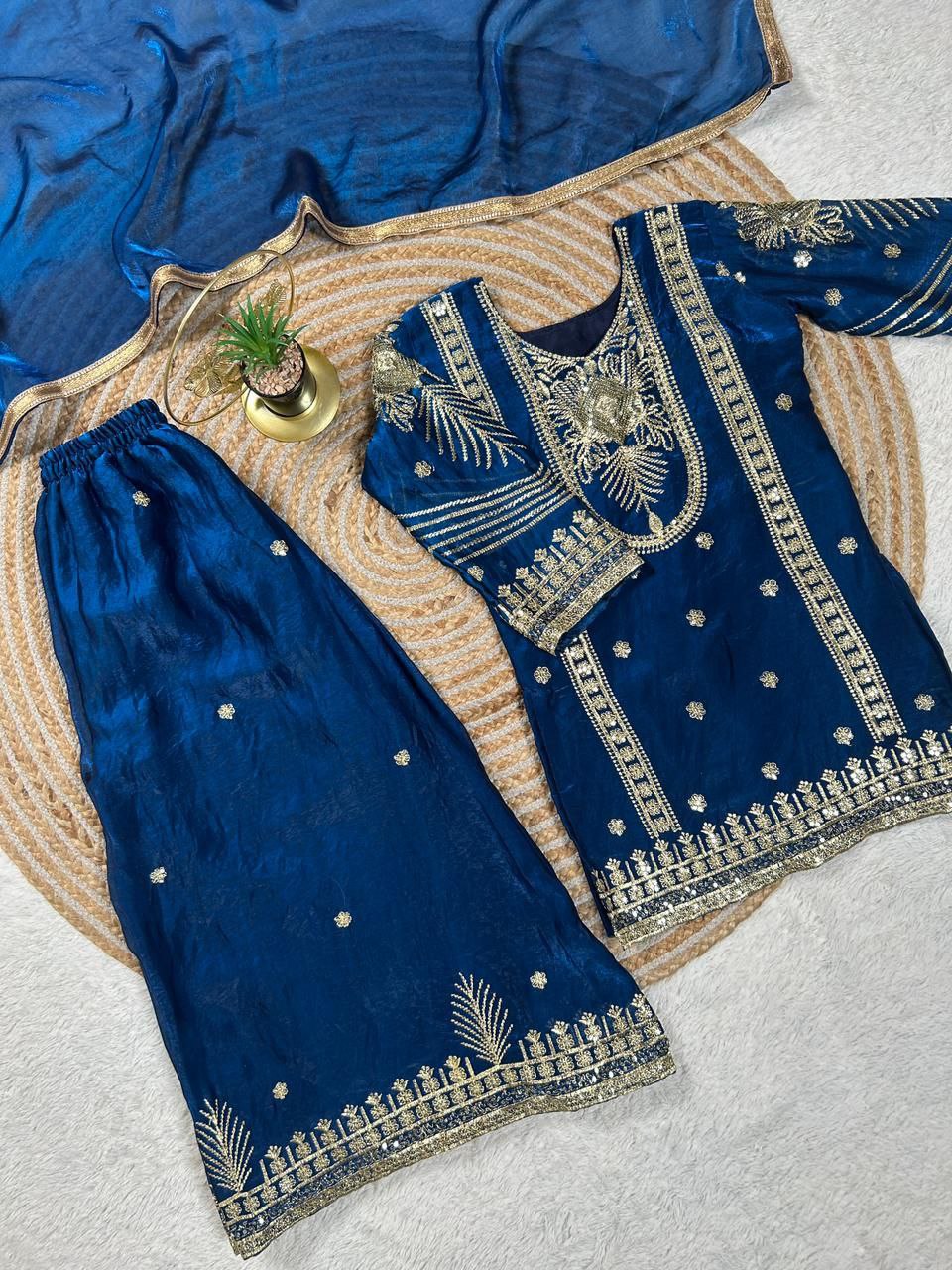 Vaishnavi Silk Sequins Embroidered Palazzo Suit with Dupatta For Kids