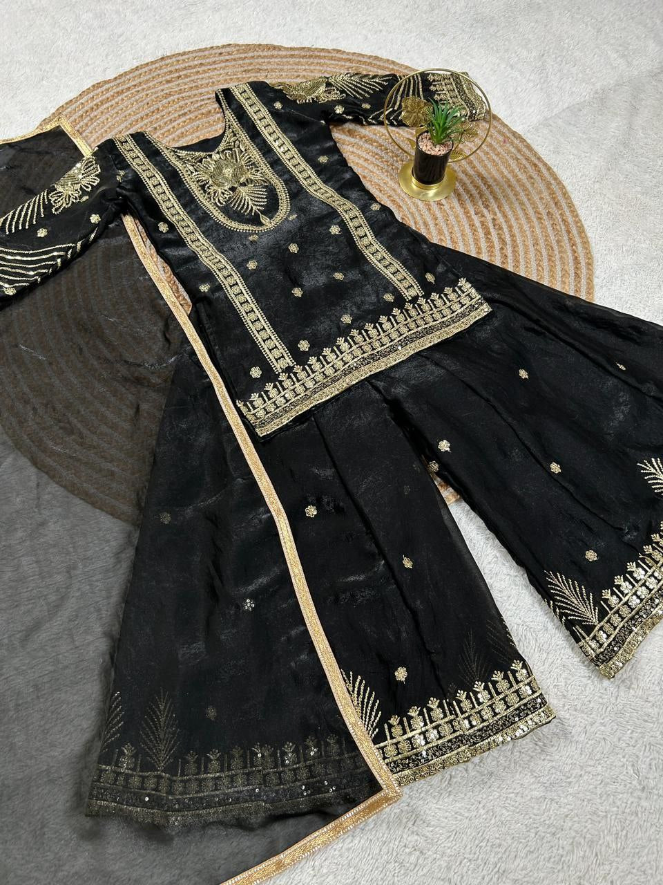 Vaishnavi Silk Sequins Embroidered Palazzo Suit with Dupatta For Kids