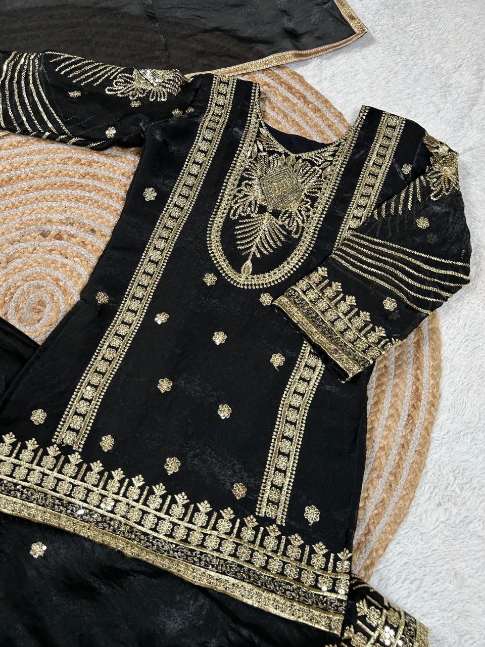 Vaishnavi Silk Sequins Embroidered Palazzo Suit with Dupatta For Kids