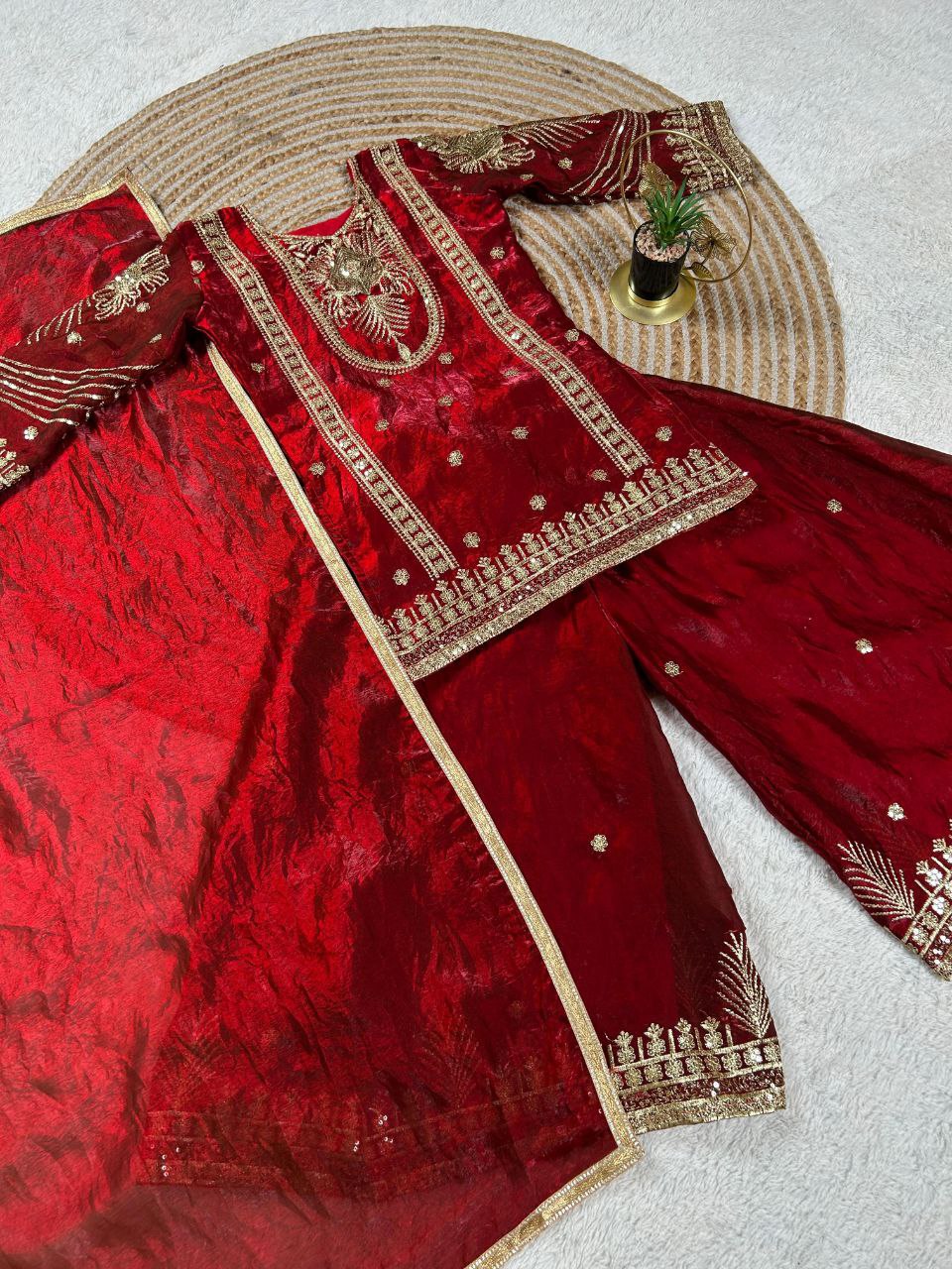 Vaishnavi Silk Sequins Embroidered Palazzo Suit with Dupatta For Kids
