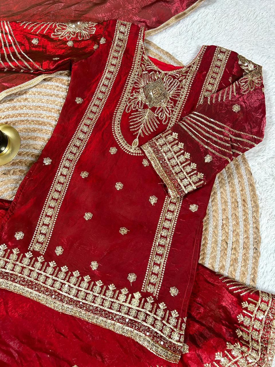 Vaishnavi Silk Sequins Embroidered Palazzo Suit with Dupatta For Kids