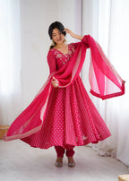 Royal Embroidered Gown with Lace Border Dupatta