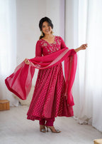 Royal Embroidered Gown with Lace Border Dupatta