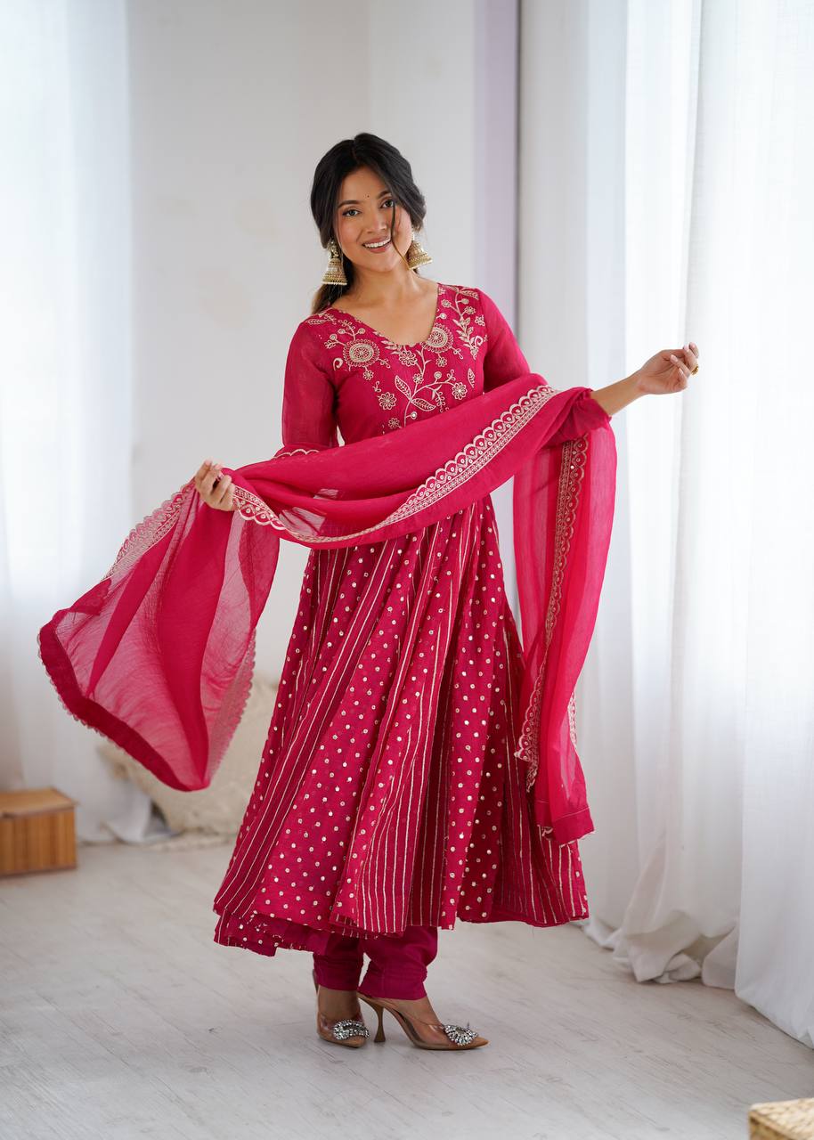 Royal Embroidered Gown with Lace Border Dupatta