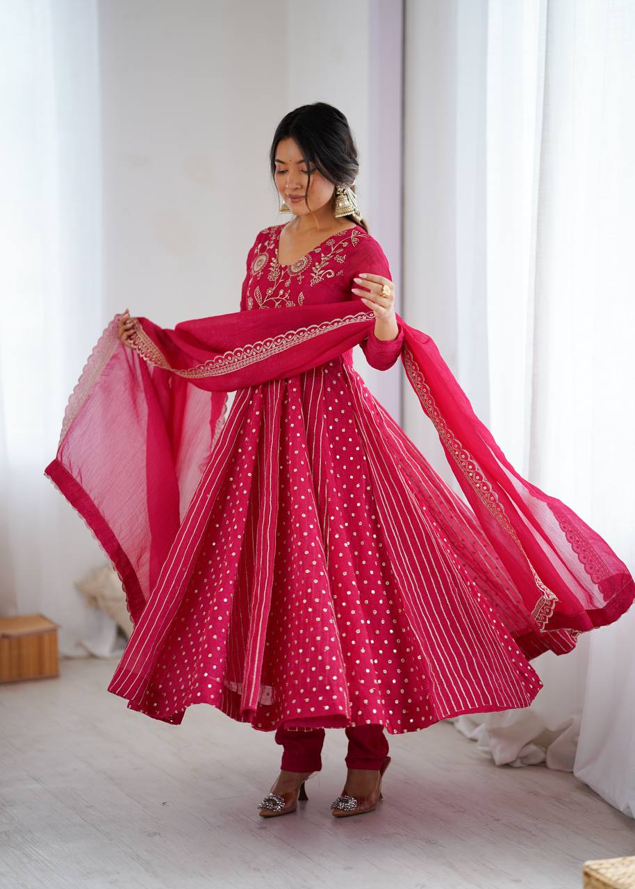 Royal Embroidered Gown with Lace Border Dupatta