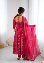 Royal Embroidered Gown with Lace Border Dupatta