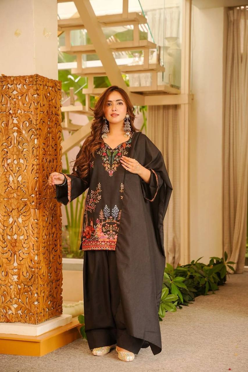 Elegant Printed Kurti with Matching Salwar and Dupatta