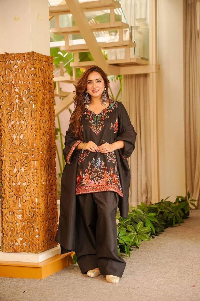 Elegant Printed Kurti with Matching Salwar and Dupatta