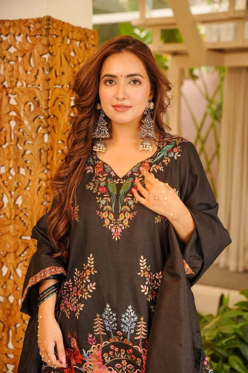 Elegant Printed Kurti with Matching Salwar and Dupatta