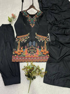 Elegant Printed Kurti with Matching Salwar and Dupatta