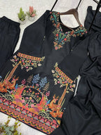 Elegant Printed Kurti with Matching Salwar and Dupatta