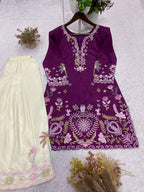 Designer French Crepe Salwar Suit with Front & Back Embroidery