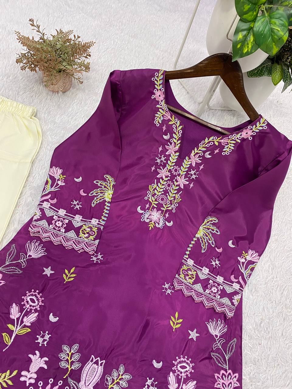 Designer French Crepe Salwar Suit with Front & Back Embroidery