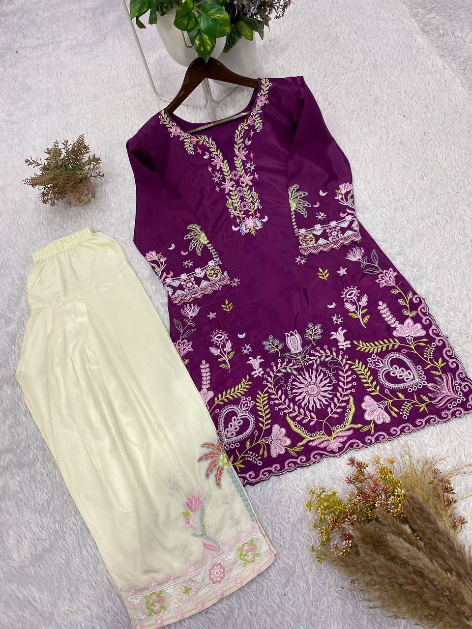 Designer French Crepe Salwar Suit with Front & Back Embroidery