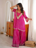 Diksha Gold Zari Kurta Sharara Set with Mirror Work