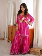 Zarvella Premium Designer Gold Zari Embroidered Mirror Work Top with Fully Stitched Lace Sharara Set