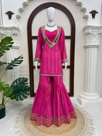 Diksha Gold Zari Kurta Sharara Set with Mirror Work