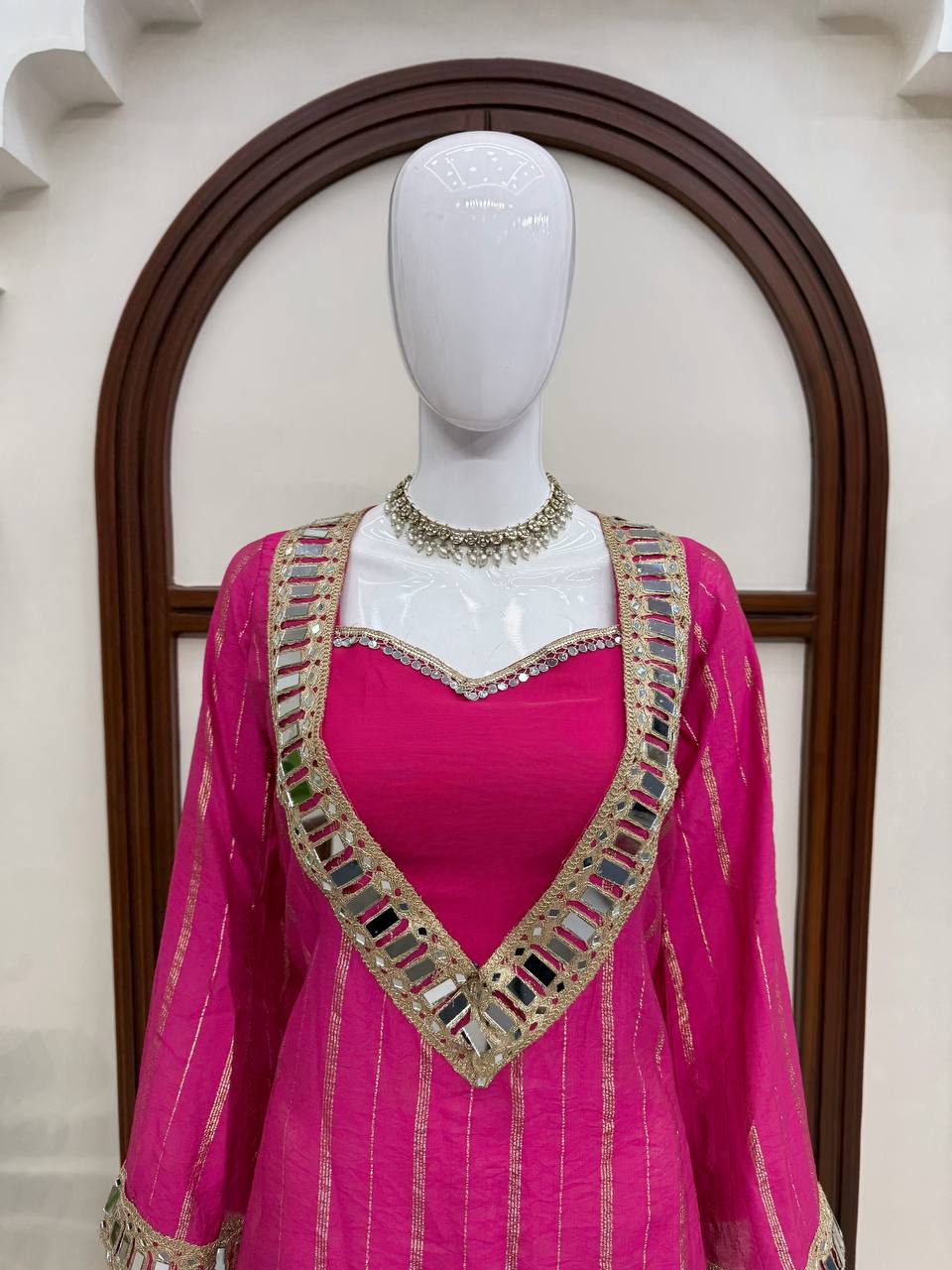 Diksha Gold Zari Kurta Sharara Set with Mirror Work