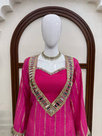 Diksha Gold Zari Kurta Sharara Set with Mirror Work