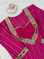 Zarvella Premium Designer Gold Zari Embroidered Mirror Work Top with Fully Stitched Lace Sharara Set