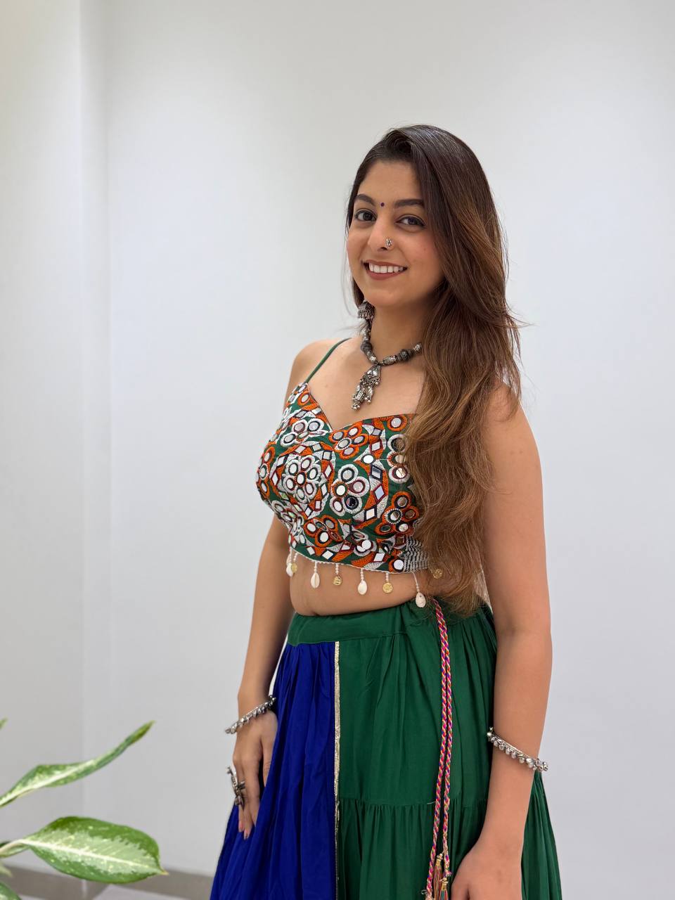Loomvanya Premium Gujarati Style Rayon Lehenga Choli with Real Mirror Handwork, Gota Patti Detailing and 6 Metre Pleated Flared Lehenga