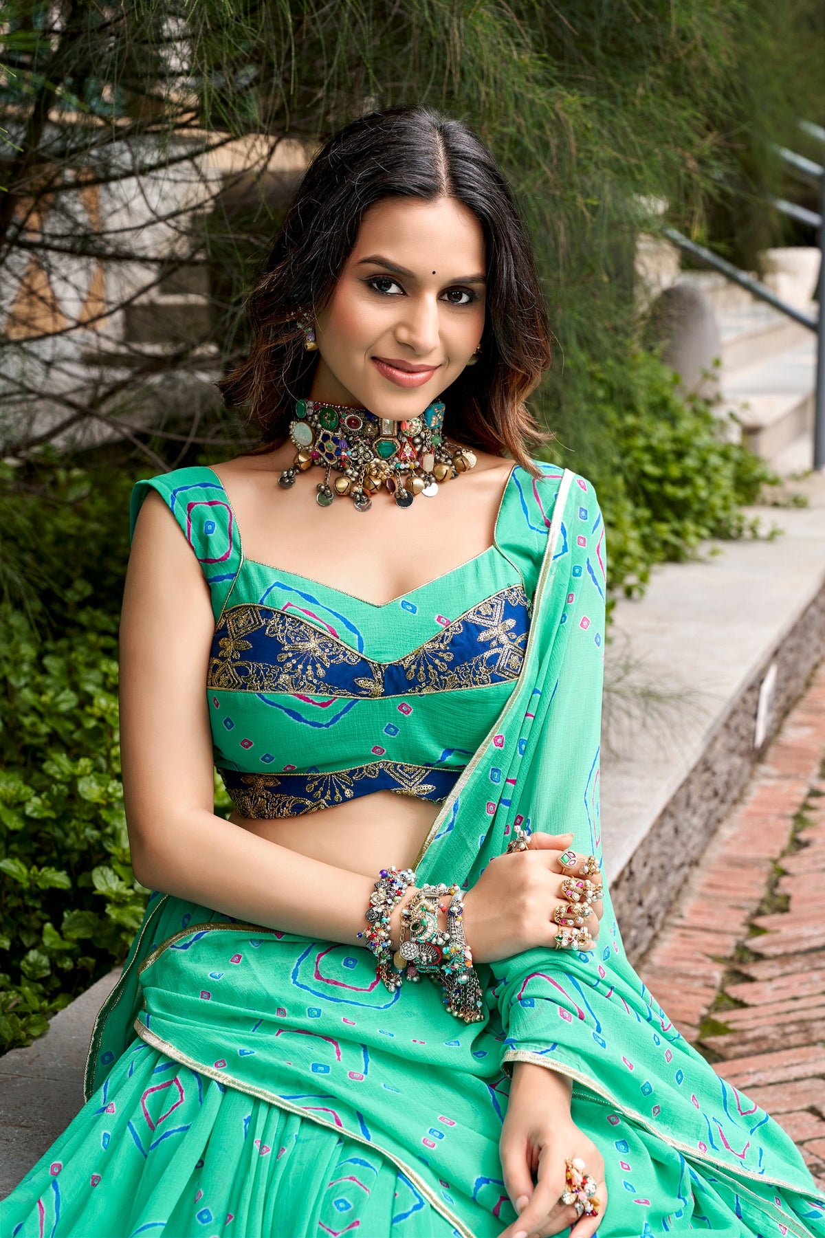 Ghummar Designer Bandhej Print Lehenga Choli With Gota Patti Work, 8 Meter Flair & Dupatta