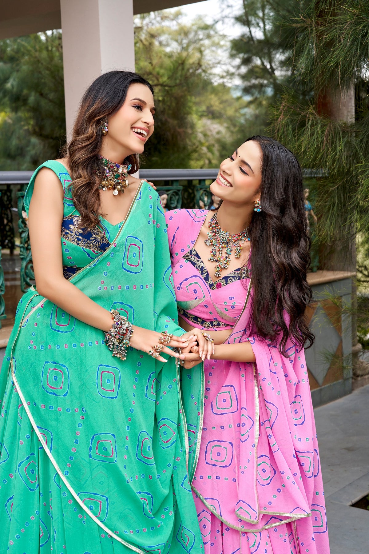 Ghummar Designer Bandhej Print Lehenga Choli With Gota Patti Work, 8 Meter Flair & Dupatta