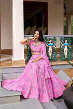 Ghummar Designer Bandhej Print Lehenga Choli With Gota Patti Work, 8 Meter Flair & Dupatta