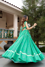 Ghummar Designer Bandhej Print Lehenga Choli With Gota Patti Work, 8 Meter Flair & Dupatta