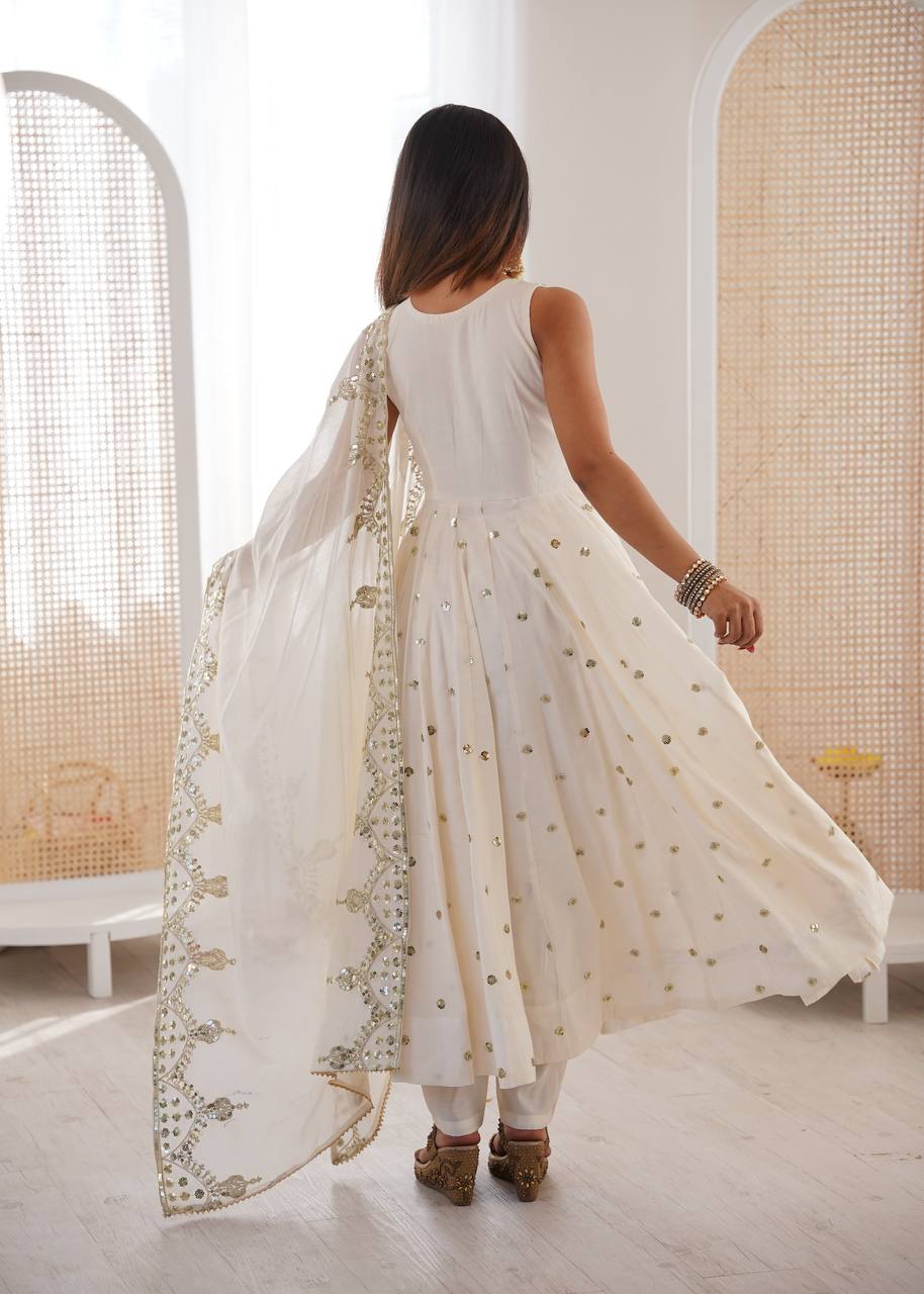 Mahveen Noor Premium Sleeveless Anarkali Gown with Chanderi Silk Dupatta