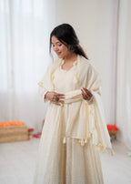 Elegant Full Sleeve Anarkali Set with Schiffli Detailing