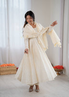 Elegant Full Sleeve Anarkali Set with Schiffli Detailing
