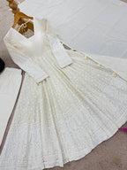 Elegant Full Sleeve Anarkali Set with Schiffli Detailing