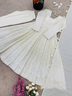 Elegant Full Sleeve Anarkali Set with Schiffli Detailing
