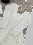 Elegant Full Sleeve Anarkali Set with Schiffli Detailing