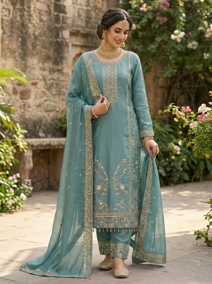 Premium Party Wear Embroidered Palazzo Set