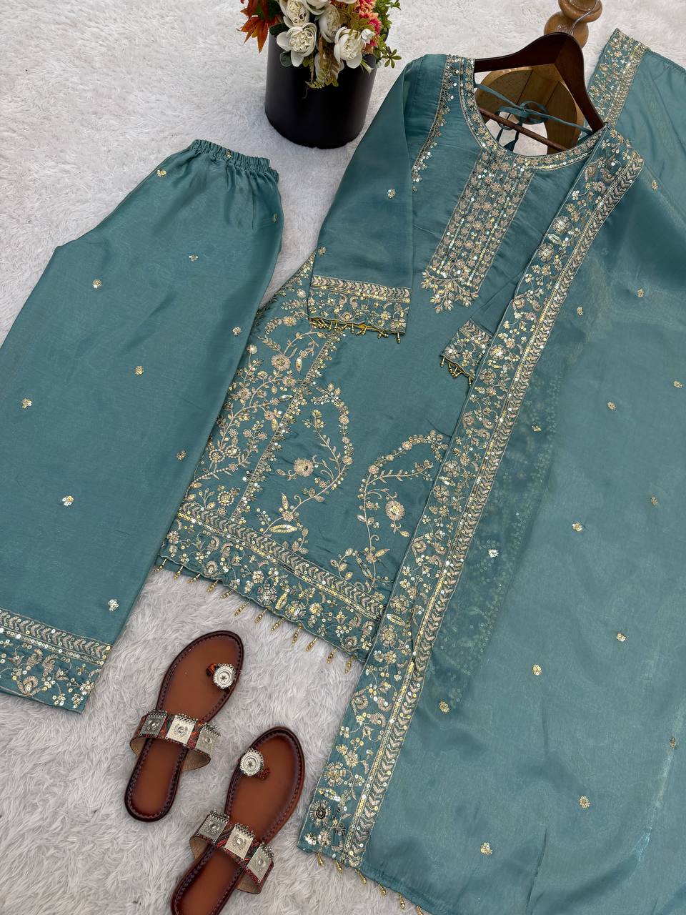 Premium Party Wear Embroidered Palazzo Set