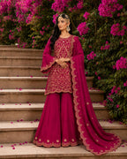 Kashvika Vichitra Silk 5mm Sequins, Zari & Thread Embroidered Kurti with Palazzo & Dupatta