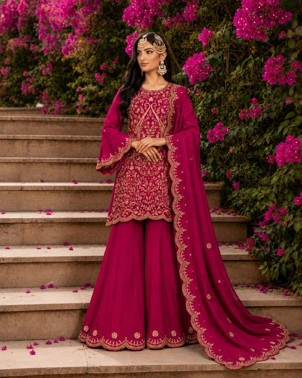 Kashvika Vichitra Silk 5mm Sequins, Zari & Thread Embroidered Kurti with Palazzo & Dupatta