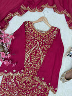 Kashvika Vichitra Silk 5mm Sequins, Zari & Thread Embroidered Kurti with Palazzo & Dupatta