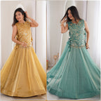Royal Salsa Crush Lehenga with Embroidered Koti and Sleeveless Blouse