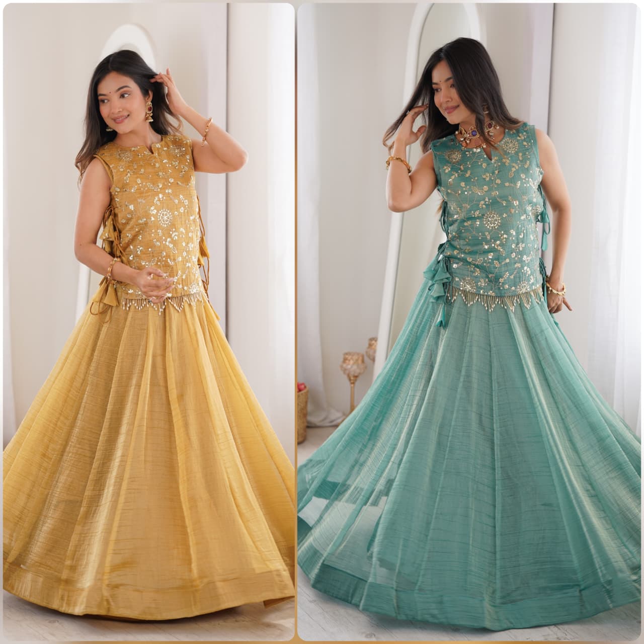 Royal Salsa Crush Lehenga with Embroidered Koti and Sleeveless Blouse