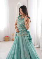 Royal Salsa Crush Lehenga with Embroidered Koti and Sleeveless Blouse