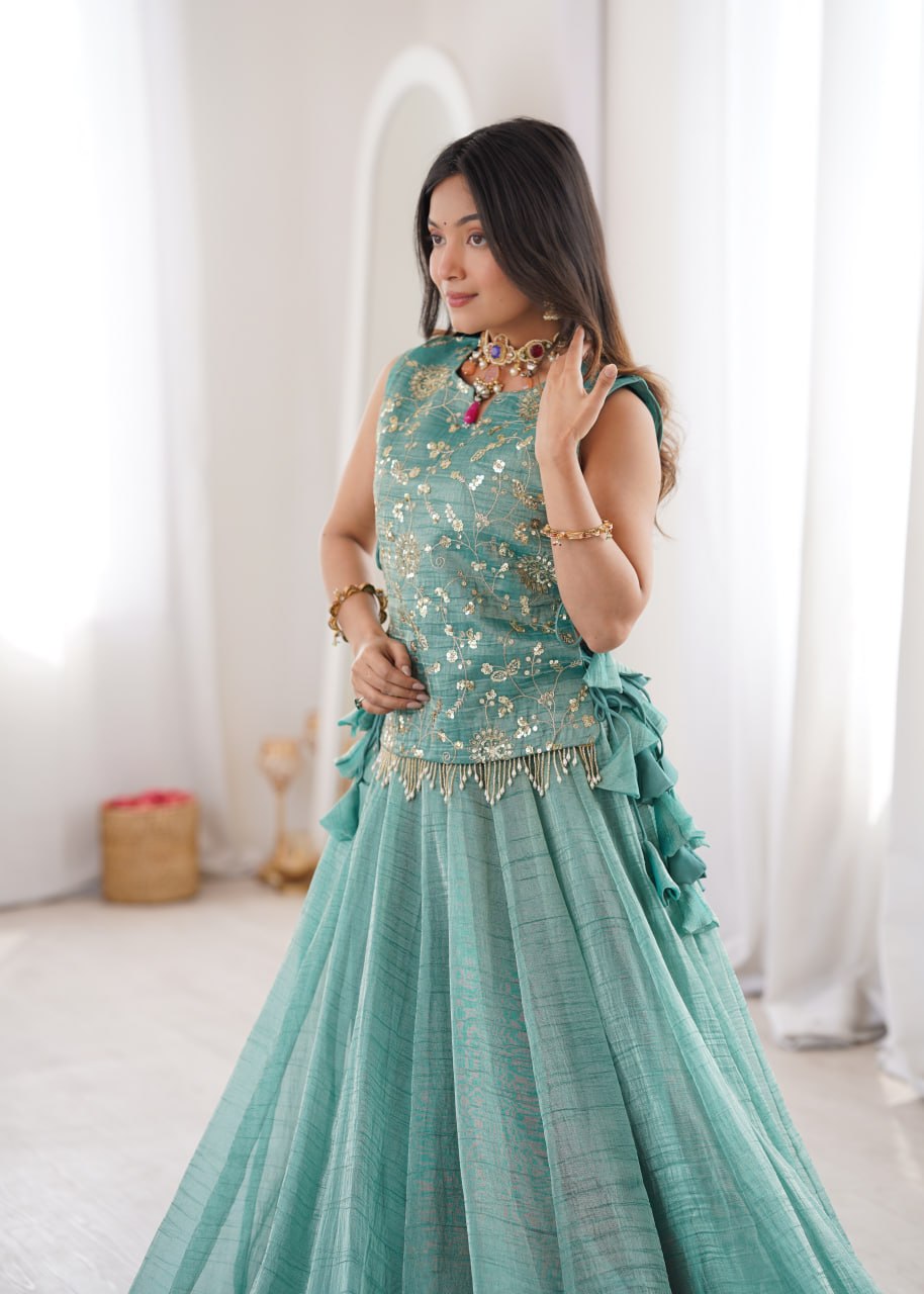 Royal Salsa Crush Lehenga with Embroidered Koti and Sleeveless Blouse