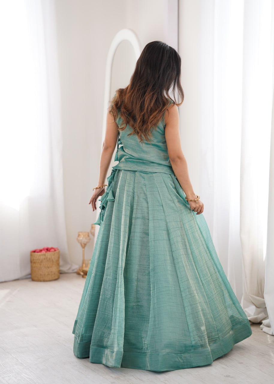 Royal Salsa Crush Lehenga with Embroidered Koti and Sleeveless Blouse