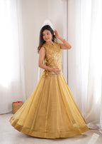 Royal Salsa Crush Lehenga with Embroidered Koti and Sleeveless Blouse